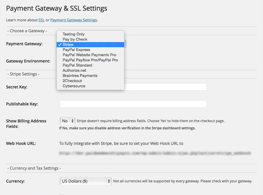 payment gateway & SSL Settings