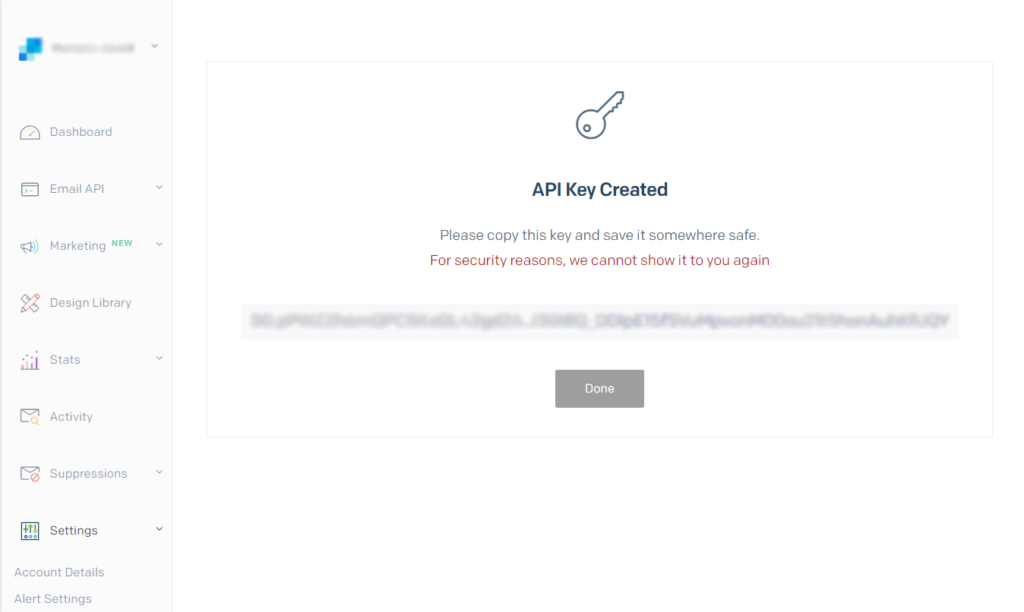 Send Grid API Key Created