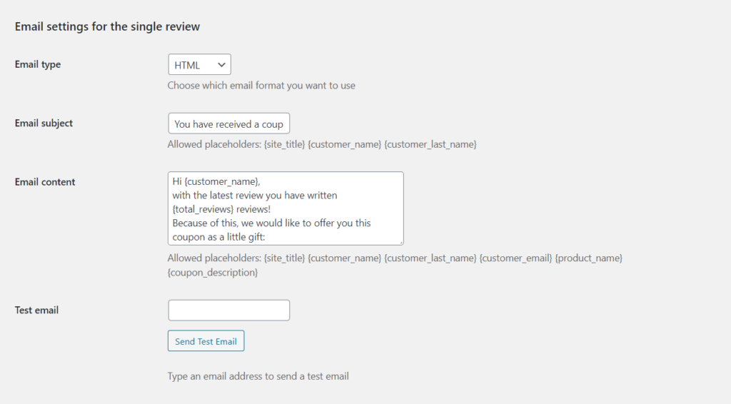 woo-commerce-review  discount-email settings for single review