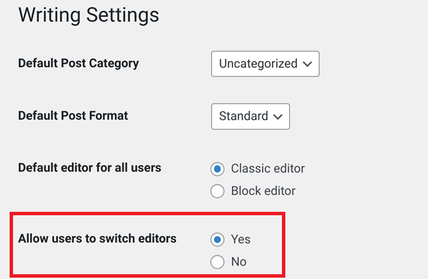 Allow users to switch WordPress editors