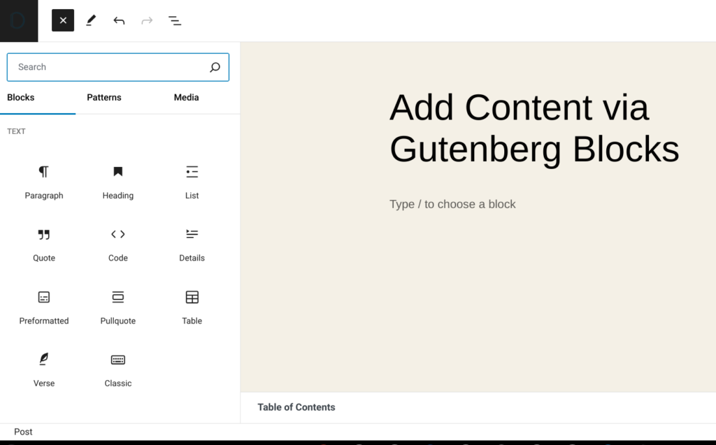Content Creation in Gutenberg