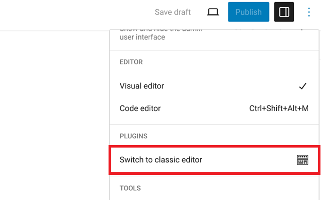 Switch from WordPress Gutenberg to Classic editor