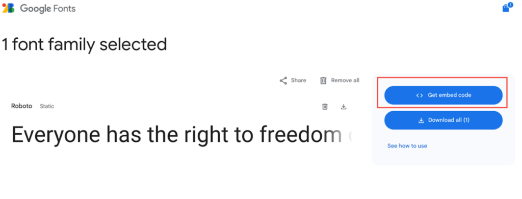 Get embed code for the selected font