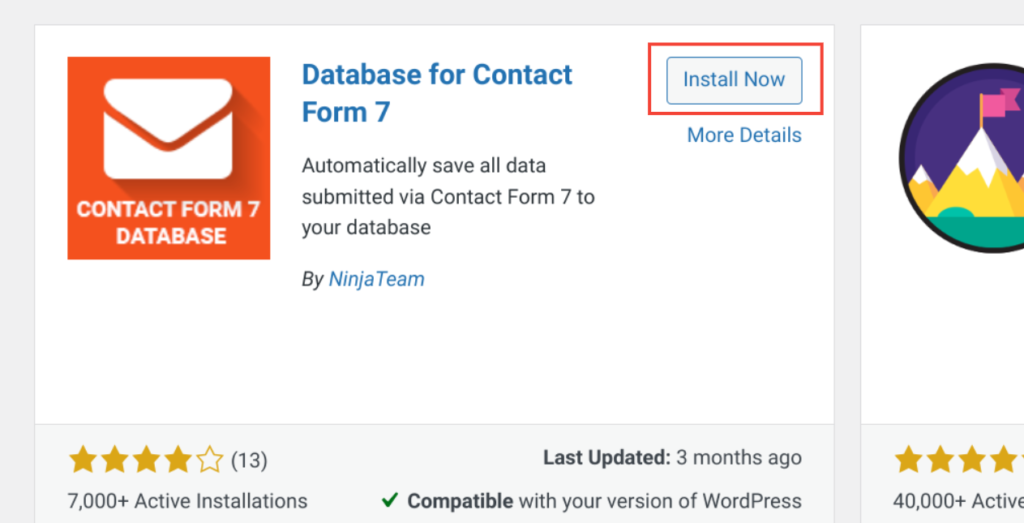 Install Database for Contact Form 7 plugin