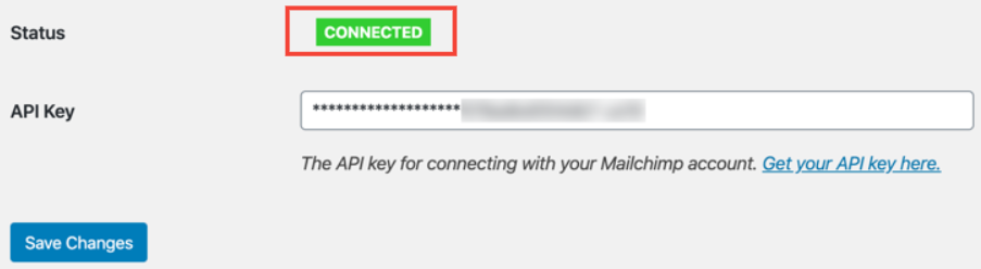 MailChimp account connected with WordPress