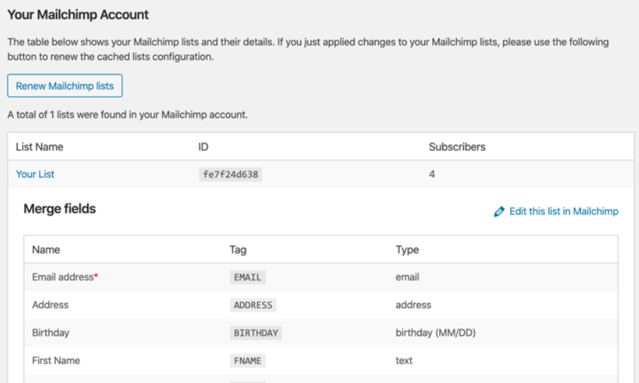 MailChimp List inside MC4WP
