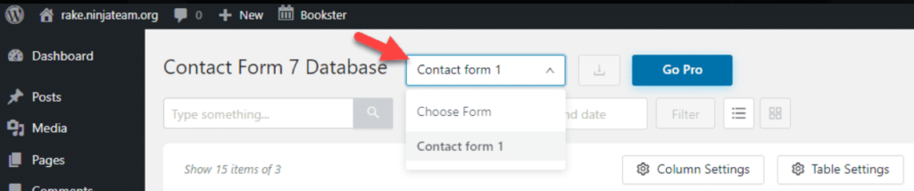 Select the contact form