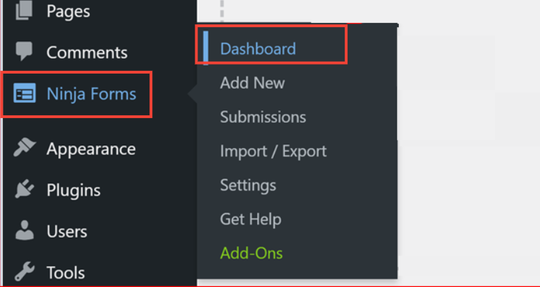 Access Ninja Forms dashboard